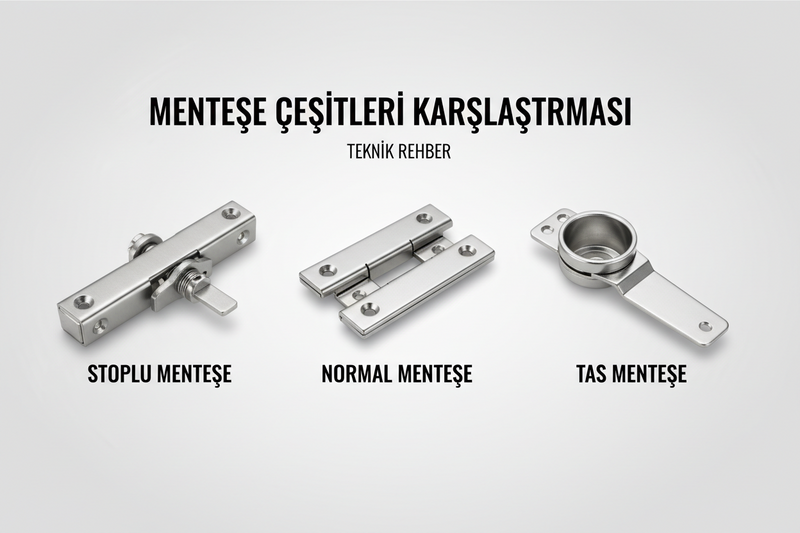 🔩 Stoplu Menteşe vs Normal Menteşe + Tas Menteşe (Düz / Yarım Deve) Rehberi