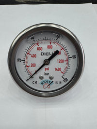 100mm Gliserinli Tip Manometre 1/2 Arkadan Bağlantı Ön Flaşlı 304 İnox Pirinç