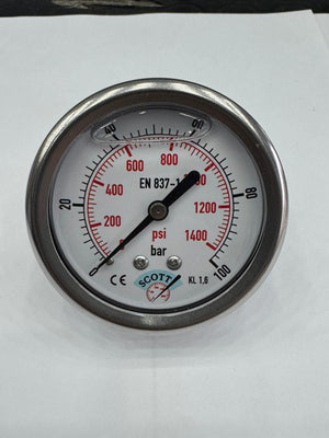 SCOTT 100 mm Gliserinli Manometre 1/2" Arkadan Bağlantılı Ön Flanşlı | 0–100 bar