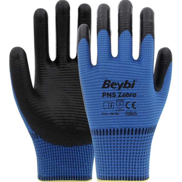 Beybi Zebra Eldiven PN5 Mavi-Siyah No:10 | İş Güvenliği Eldiveni