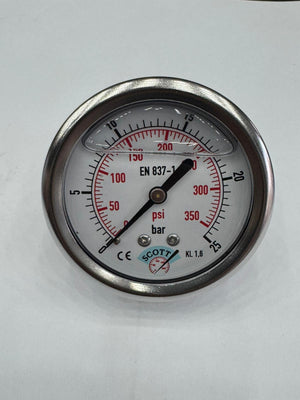 SCOTT 100 mm Gliserinli Manometre 1/2" Arkadan Bağlantılı Ön Flanşlı | 0–25 bar