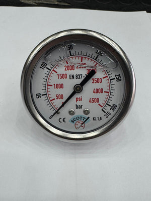 SCOTT 100 mm Gliserinli Manometre 1/2" Arkadan Bağlantılı Ön Flanşlı | 0–315 bar