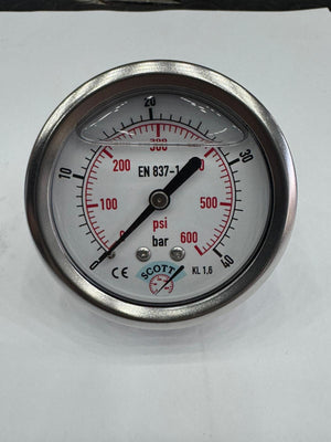 SCOTT 100 mm Gliserinli Manometre 1/2" Arkadan Bağlantılı Ön Flanşlı | 0–40 bar