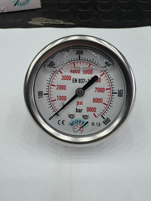 SCOTT 100 mm Gliserinli Manometre 1/2" Arkadan Bağlantılı Ön Flanşlı | −1–9 bar