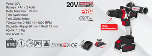 SPECCO SP20V-4041 Akülü Darbeli Matkap 20V