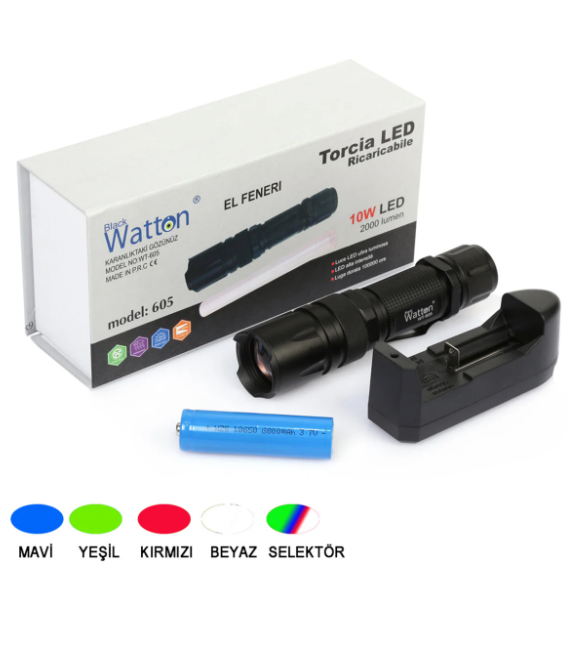 10w 2000 Lümen 4 Renk Güçlü El Feneri Wt-605