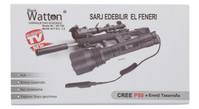 Profesyonel P50'Led 3.000 Lümen Şarjlı Av Feneri Wt-150