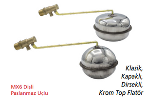 CANDAN CM-3455-B Klasik Kapaklı Dirsekli MX6 Dişli Krom Toplu Paslanmaz Uçlu Flatör 1/2 inç (Büyük Top)