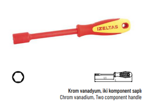 İZELTAŞ 1000V Süngüsü İzoleli Lokma Uçlu Tornavida 13 mm | Yalıtımlı El Aleti