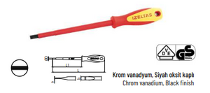İZELTAŞ 1000V İzoleli Elektrikçi Düz Uçlu Tornavida 2,5x75 mm | Yalıtımlı El Aleti