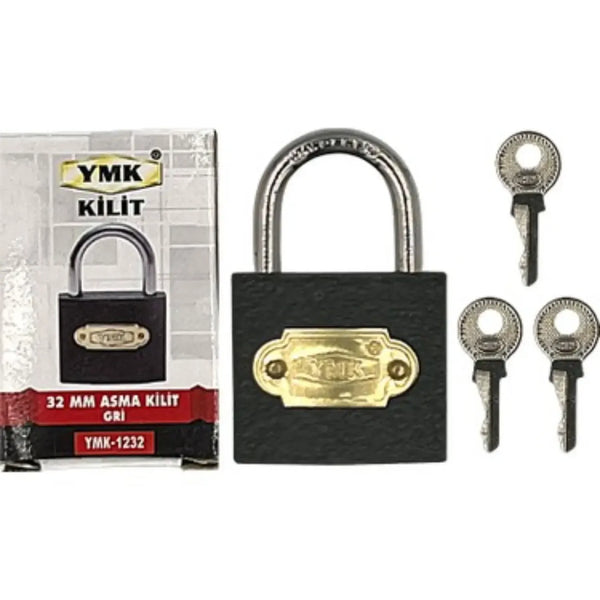 YMK Asma Kilit 32 mm Gri YMK-1232 | Ekonomik Küçük Kilit